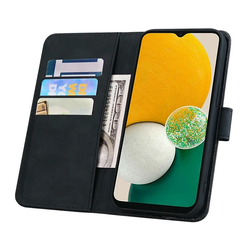 For Samsung Galaxy A37 5G Case Flower Imprinted PU Leather Wallet Flip Phone Cover with Wrist Strap - Black