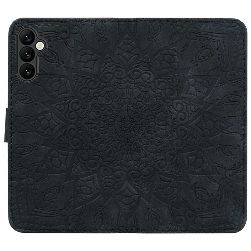 For Samsung Galaxy A37 5G Case Flower Imprinted PU Leather Wallet Flip Phone Cover with Wrist Strap - Black