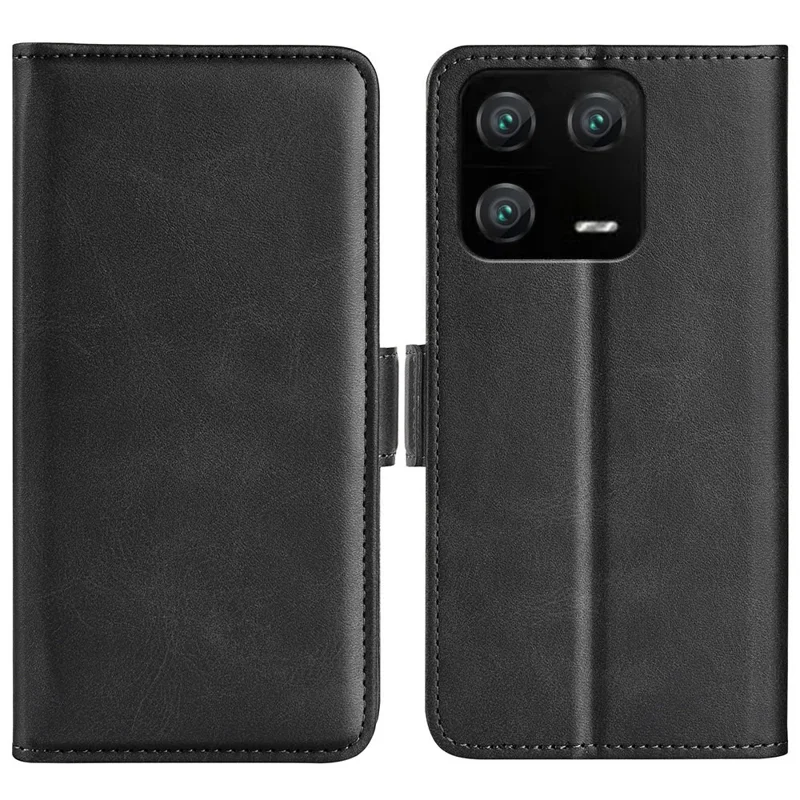 For Xiaomi 13 Pro 5G Dual Magnetic Clasp PU Leather Stand Case Calf Texture Folio Flip Phone Wallet Cover - Black