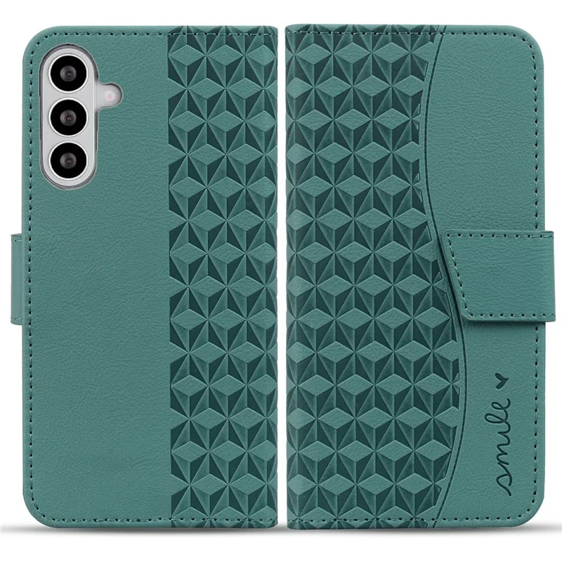 For Samsung Galaxy S26+ Case Rhombus Pattern Leather Wallet Phone Cover with Wrist Strap - Green