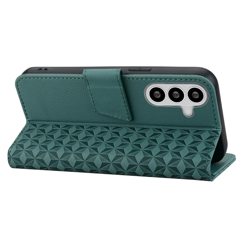 For Samsung Galaxy S26+ Case Rhombus Pattern Leather Wallet Phone Cover with Wrist Strap - Green