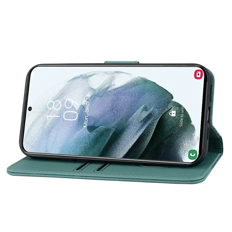 For Samsung Galaxy S26+ Case Rhombus Pattern Leather Wallet Phone Cover with Wrist Strap - Green