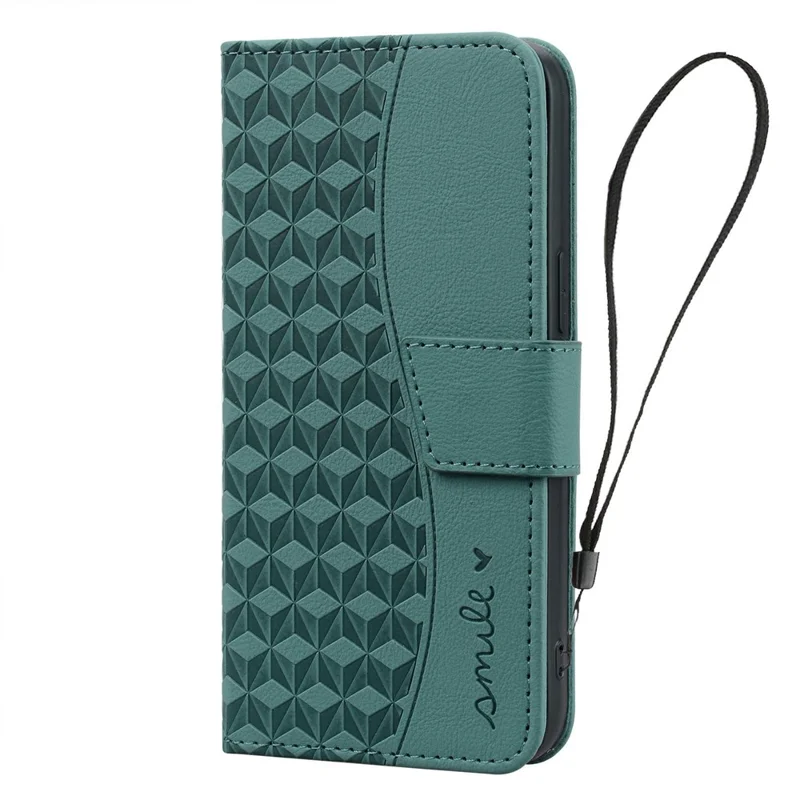 For Samsung Galaxy S26+ Case Rhombus Pattern Leather Wallet Phone Cover with Wrist Strap - Green