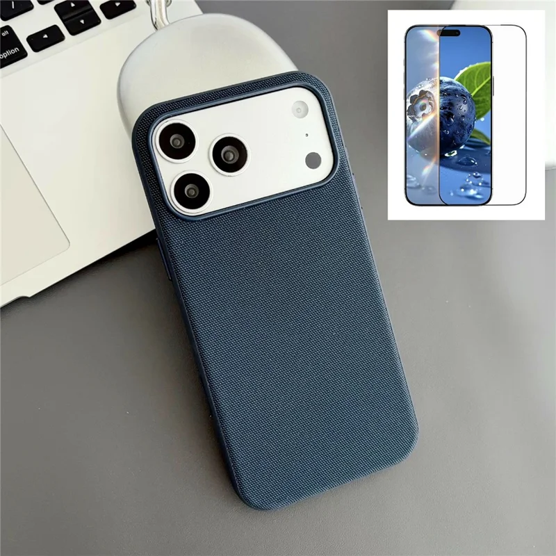 Magnetische Hülle für iPhone 17 Pro Max mit gehärtetem Glasschutz und Stoffstruktur-Design aus PC + TPU, kompatibel mit MagSafe – Blau