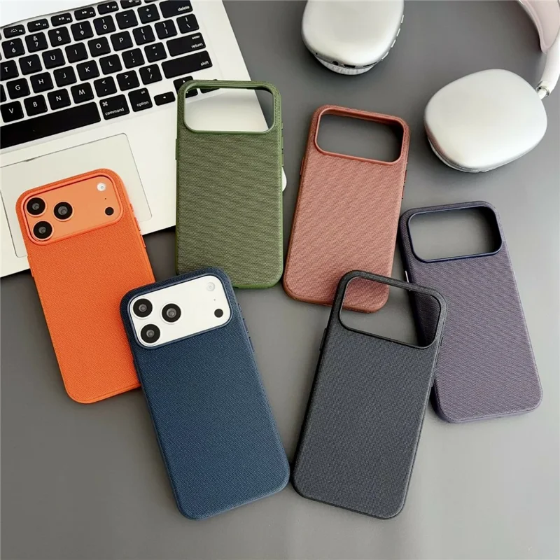 For iPhone 17 Pro Max Magnetic Case with Tempered Glass Screen Protector Fabric Texture PC + TPU Phone Cover Compatible with MagSafe - Purple