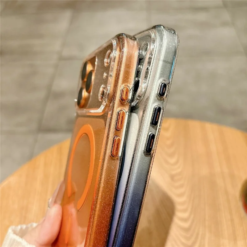 For iPhone 17 Pro Max Gradient Glitter Magnetic Case with Tempered Glass Screen Protector Cover Compatible with Magsafe - Blue