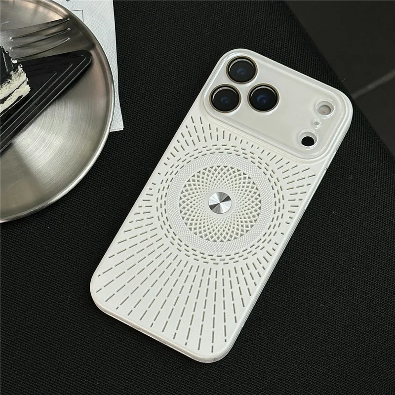 For iPhone 17 Pro Max Hollow Heat Dissipation Magnetic Case with Tempered Glass Screen Protector Shockproof Cover Compatible with Magsafe - Brown