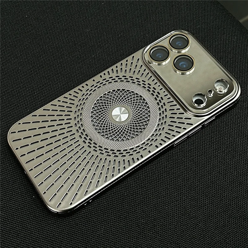 For iPhone 17 Pro Hollow Heat Dissipation Magnetic Case with Tempered Glass Screen Protector Shockproof Cover Compatible with Magsafe - Black