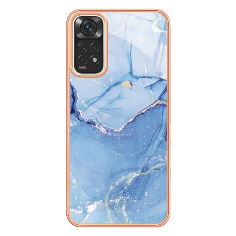 For Xiaomi Redmi Note 11S 4G / Redmi Note 11 4G (Qualcomm) YB IMD Series-16 Style E Marble Pattern Phone Case 2.0mm TPU Electroplating Frame IMD Protective Cover - Blue