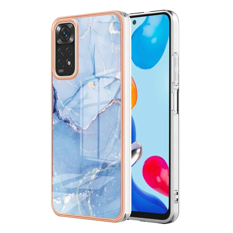 For Xiaomi Redmi Note 11S 4G / Redmi Note 11 4G (Qualcomm) YB IMD Series-16 Style E Marble Pattern Phone Case 2.0mm TPU Electroplating Frame IMD Protective Cover - Blue
