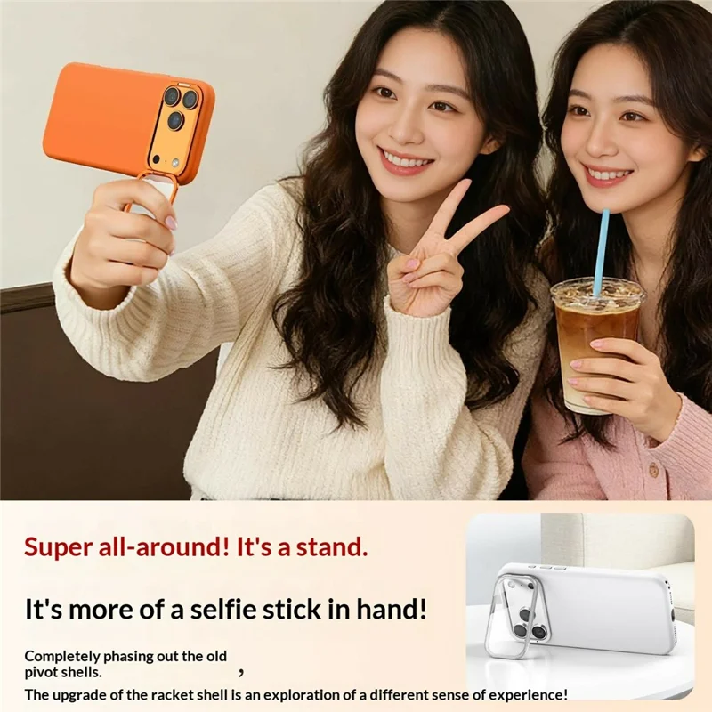 For iPhone 17 Pro Liquid Silicone Magnetic Case with Screen Protector Lens Protector Kickstand Mobile Cover Compatible with MagSafe - Orange