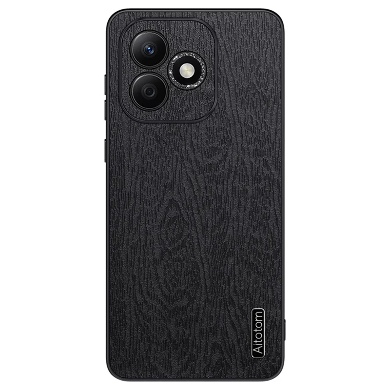 Futera na Honor 600 Lite 5G z fakturą pod drewno z poliuretanowej skóry PC i TPU – Czarny