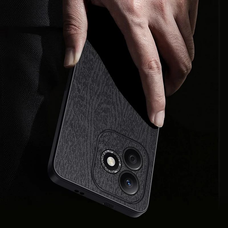 Futera na Honor 600 Lite 5G z fakturą pod drewno z poliuretanowej skóry PC i TPU – Czarny