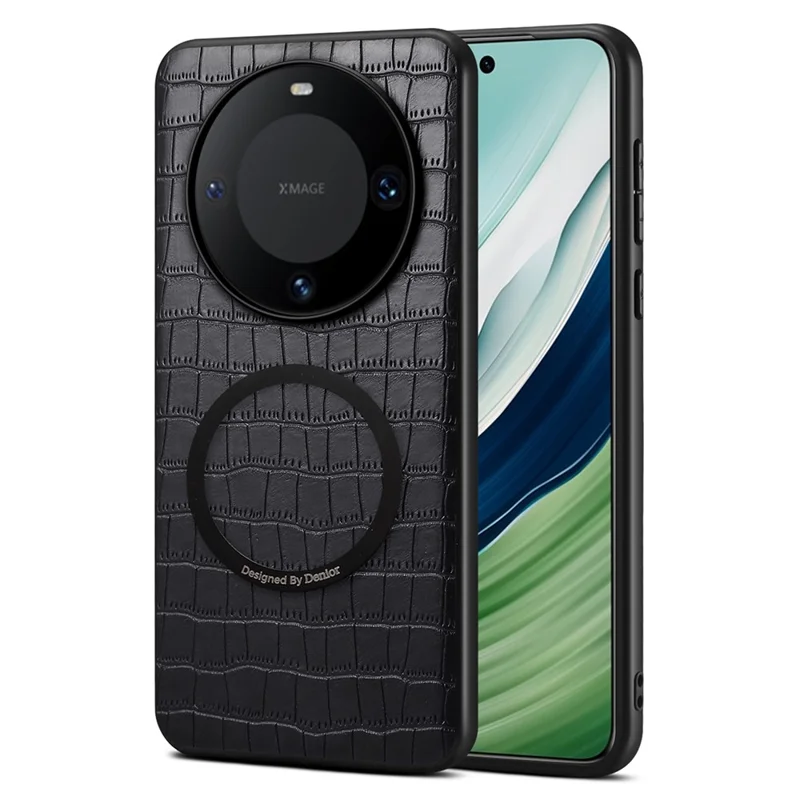 DENIOR A09+1 til Huawei Mate 60 Magnetisk Task Krokodillestruktur Læderbelagt PC TPU Telefondæksel - Sort