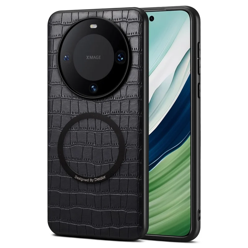 DENIOR A09+1 Per Huawei Mate 60 Pro Custodia Magnetica con Texture Cocodrillo Rivestimento in Pelle PU PC TPU - Nero