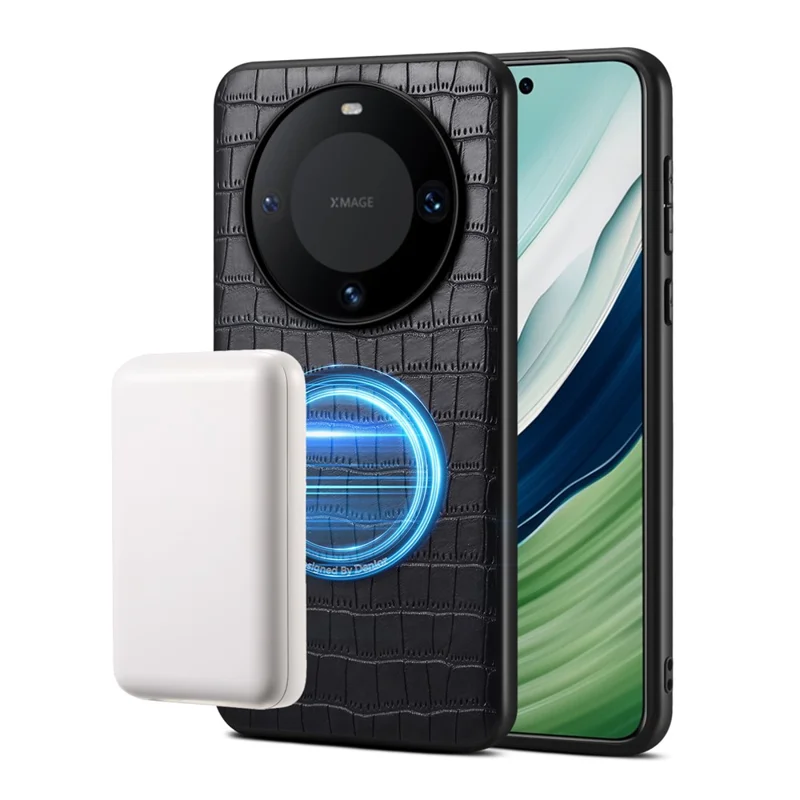 DENIOR A09+1 Per Huawei Mate 60 Pro Custodia Magnetica con Texture Cocodrillo Rivestimento in Pelle PU PC TPU - Nero