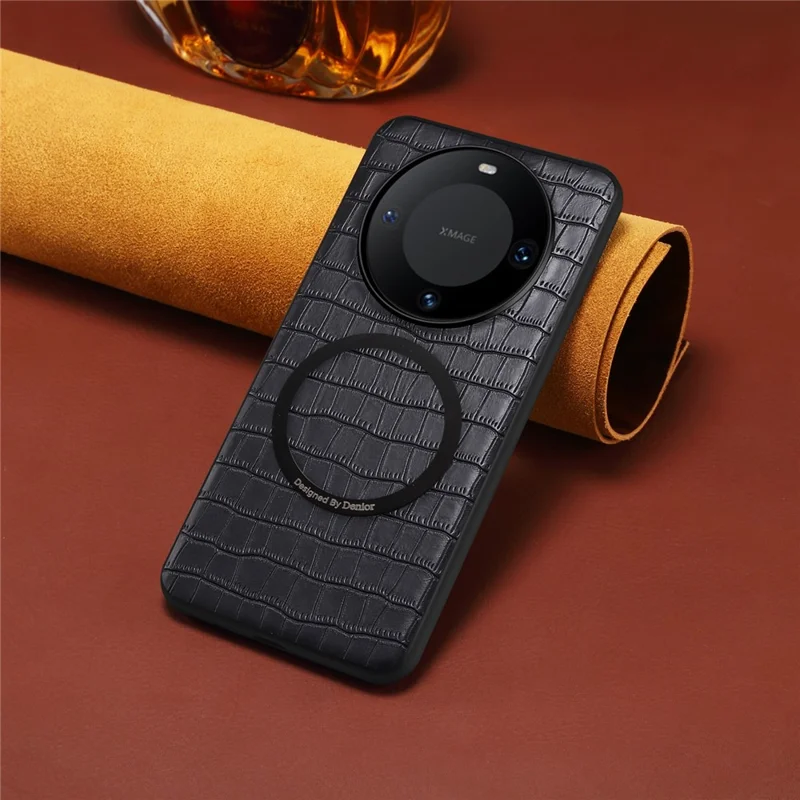 DENIOR A09+1 Per Huawei Mate 60 Pro Custodia Magnetica con Texture Cocodrillo Rivestimento in Pelle PU PC TPU - Nero
