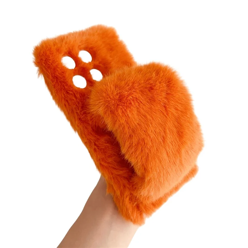 For Motorola Edge 70 5G Fluffy Phone Case Winter Warm TPU Cover with Hand Strap - Orange