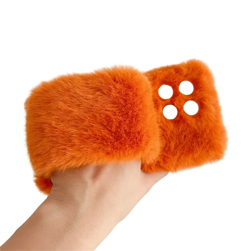 For Motorola Edge 70 5G Fluffy Phone Case Winter Warm TPU Cover with Hand Strap - Orange