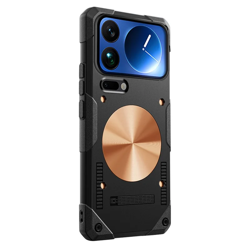 For Xiaomi 17 Pro Case Copper Heat Dissipation TPU + Metal Cooling Phone Cover Support Magnetic Car Mount - Black