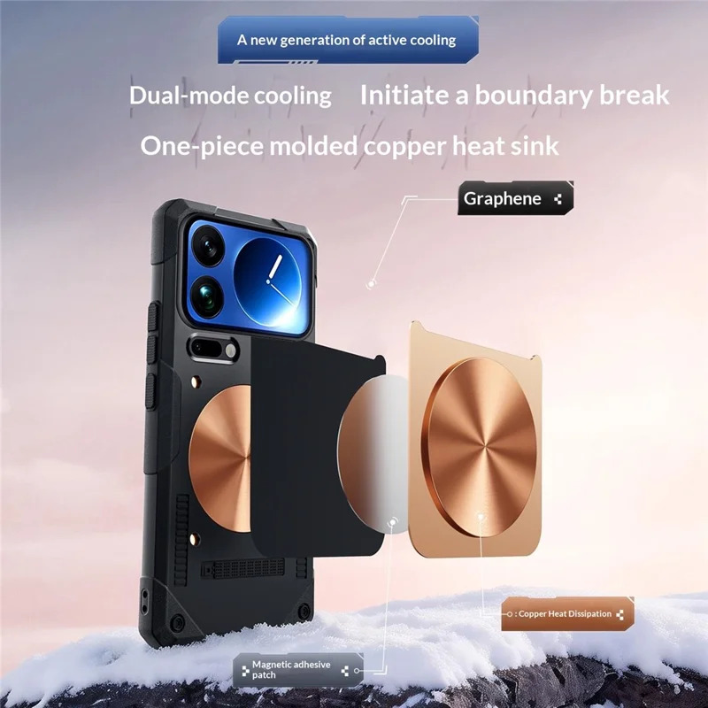 For Xiaomi 17 Pro Case Copper Heat Dissipation TPU + Metal Cooling Phone Cover Support Magnetic Car Mount - Black