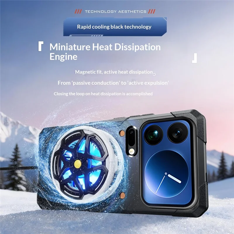 For Xiaomi 17 Pro Case Copper Heat Dissipation TPU + Metal Cooling Phone Cover Support Magnetic Car Mount - Black