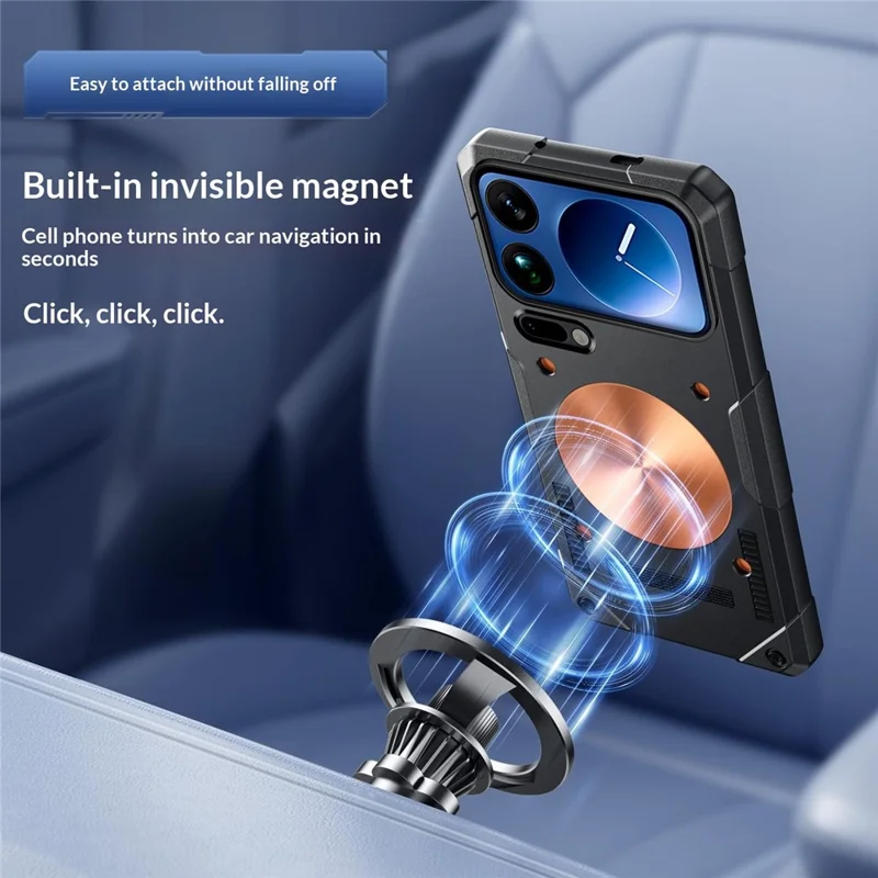 For Xiaomi 17 Pro Case Copper Heat Dissipation TPU + Metal Cooling Phone Cover Support Magnetic Car Mount - Black