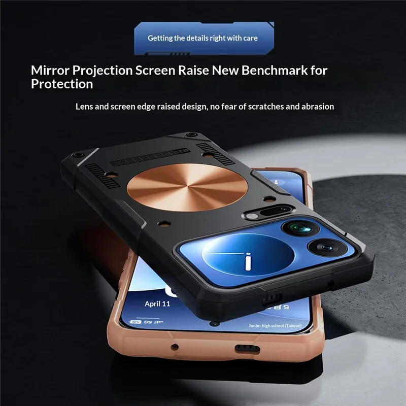 For Xiaomi 17 Pro Case Copper Heat Dissipation TPU + Metal Cooling Phone Cover Support Magnetic Car Mount - Black