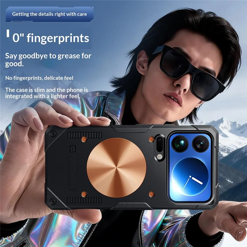 For Xiaomi 17 Pro Case Copper Heat Dissipation TPU + Metal Cooling Phone Cover Support Magnetic Car Mount - Black