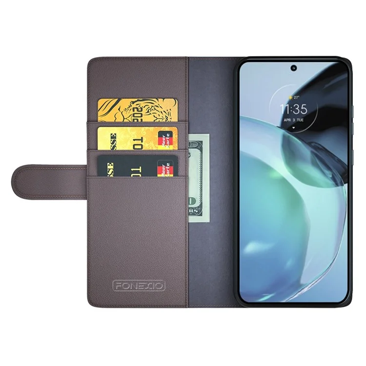 Capa de Telefone à Prova de Choque Para Motorola Moto G72 4G, Carteira de Suporte Genuíno de Couro Dividido Folio Flip Protective Celular Capine - Castanho