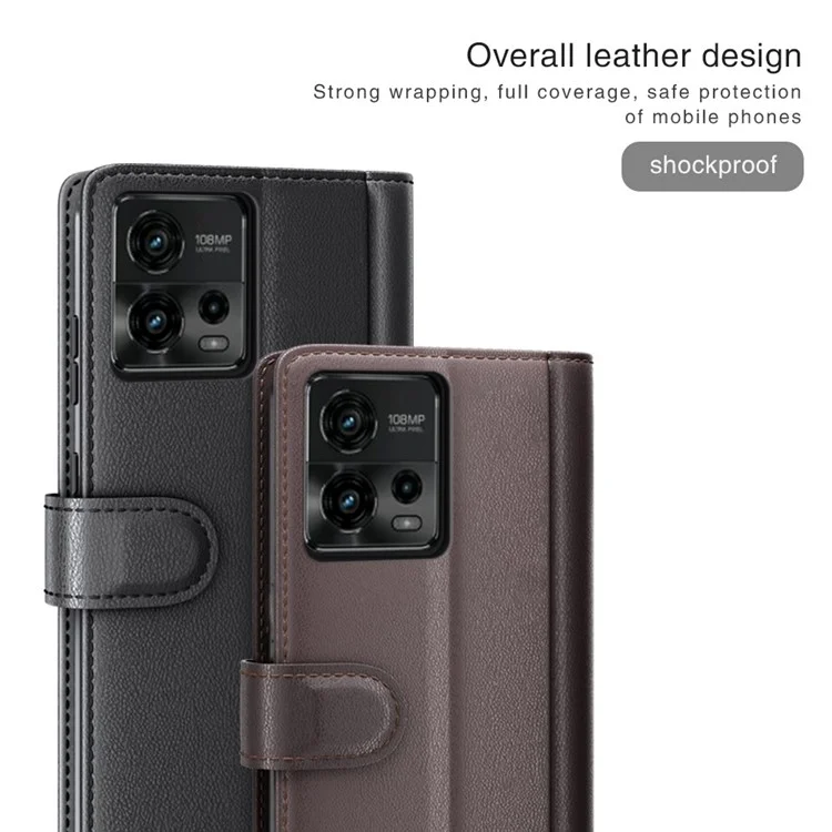 Capa de Telefone à Prova de Choque Para Motorola Moto G72 4G, Carteira de Suporte Genuíno de Couro Dividido Folio Flip Protective Celular Capine - Castanho