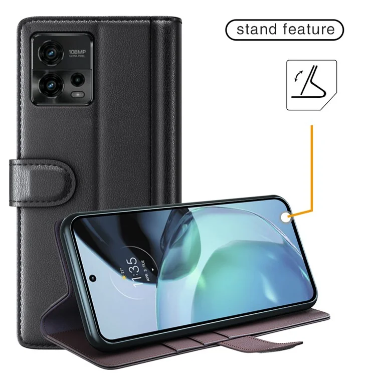 Capa de Telefone à Prova de Choque Para Motorola Moto G72 4G, Carteira de Suporte Genuíno de Couro Dividido Folio Flip Protective Celular Capine - Castanho