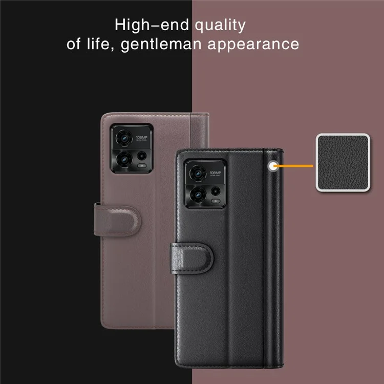 Capa de Telefone à Prova de Choque Para Motorola Moto G72 4G, Carteira de Suporte Genuíno de Couro Dividido Folio Flip Protective Celular Capine - Castanho
