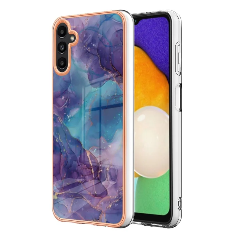 For Samsung Galaxy A13 5G / M13 5G / A04 4G (164.4 x 76.3 x 9.1 mm) YB IMD Series-16 Marble Case Style E IMD Electroplating Frame 2.0mm TPU Shockproof Flexible Phone Cover - Purple