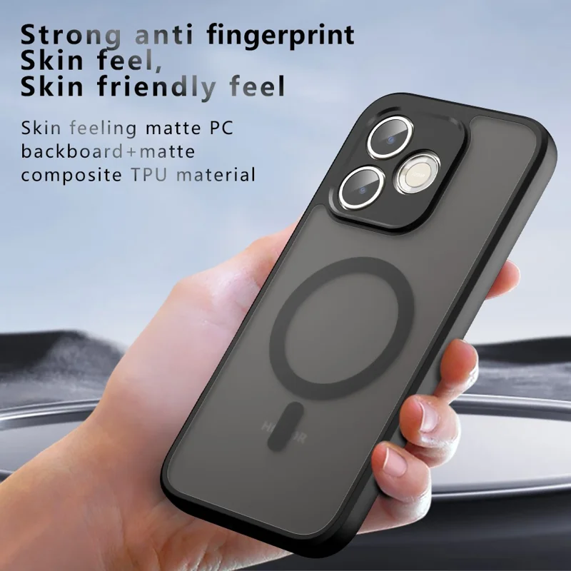For Honor 600 Lite 5G Magnetic Case TPU + PC Matte Skin Touch Phone Cover - Transparent Black