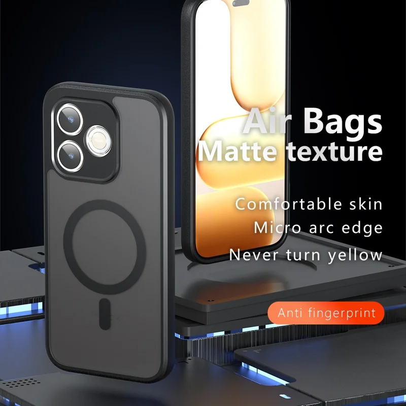 For Honor 600 Lite 5G Magnetic Case TPU + PC Matte Skin Touch Phone Cover - Transparent Black