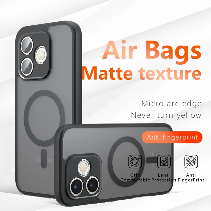 For Honor 600 Lite 5G Magnetic Case TPU + PC Matte Skin Touch Phone Cover - Transparent Black