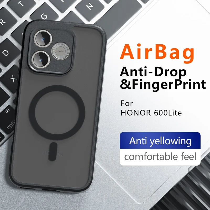 For Honor 600 Lite 5G Magnetic Case TPU + PC Matte Skin Touch Phone Cover - Transparent Black