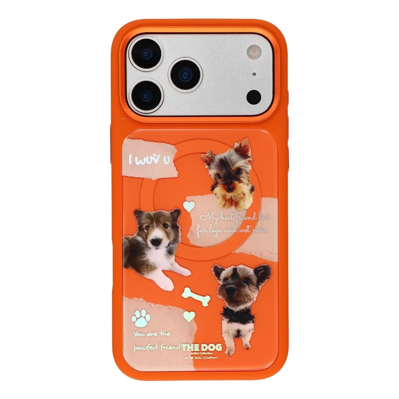 MUTURAL For iPhone 17 Pro Max Magnetic Case THE DOG Pattern PC + TPU Phone Cover with Tempered Glass Panel Compatible with MagSafe - Orange