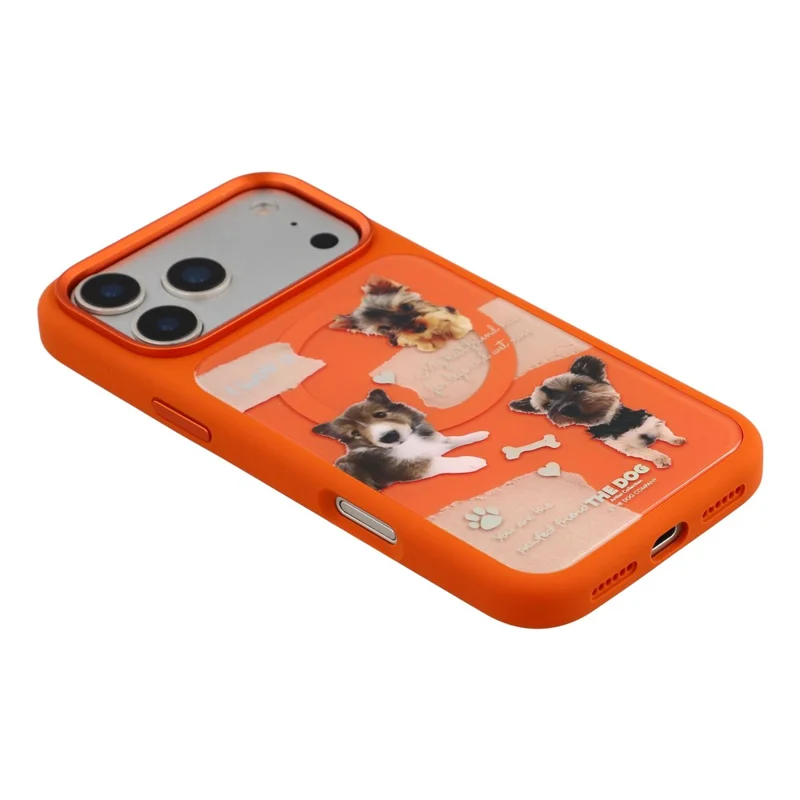 MUTURAL For iPhone 17 Pro Max Magnetic Case THE DOG Pattern PC + TPU Phone Cover with Tempered Glass Panel Compatible with MagSafe - Orange