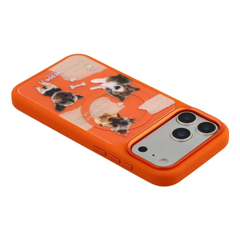 MUTURAL For iPhone 17 Pro Max Magnetic Case THE DOG Pattern PC + TPU Phone Cover with Tempered Glass Panel Compatible with MagSafe - Orange