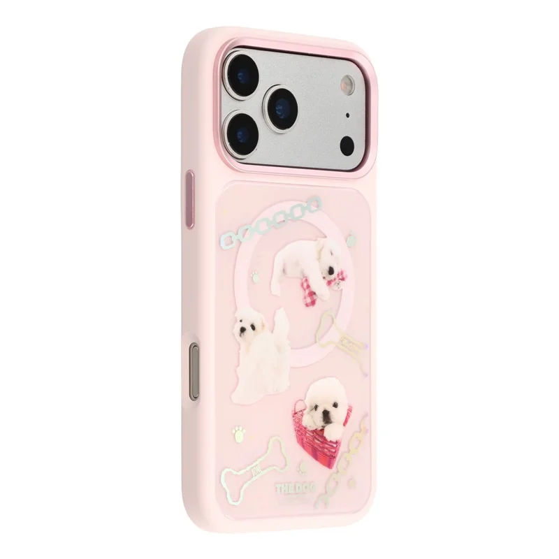 MUTURAL For iPhone 17 Pro Magnetic Case THE DOG Pattern PC + TPU Phone Cover with Tempered Glass Panel Compatible with MagSafe - Pink