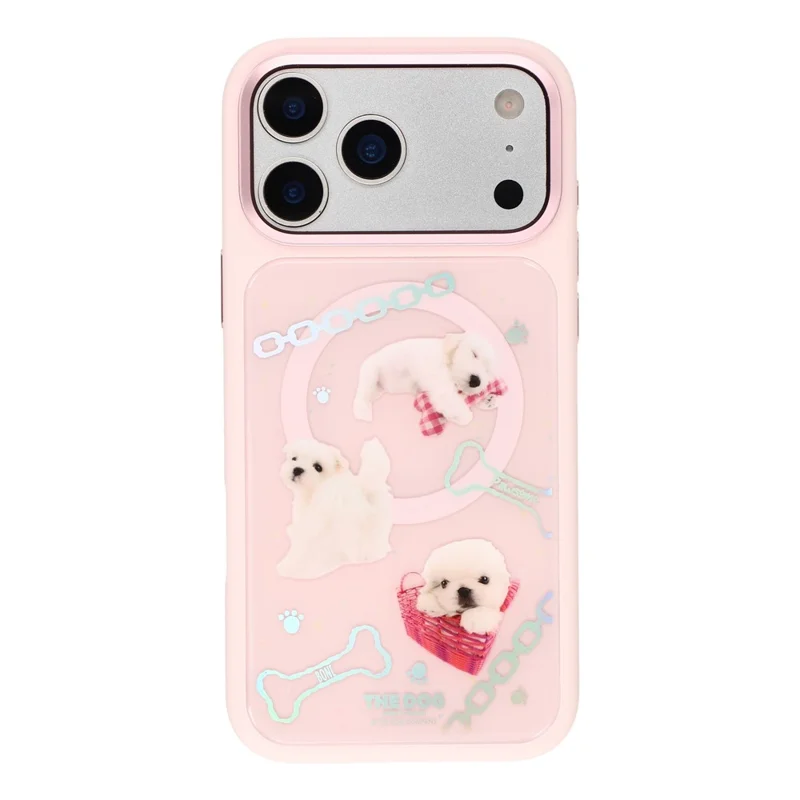 MUTURAL For iPhone 17 Pro Magnetic Case THE DOG Pattern PC + TPU Phone Cover with Tempered Glass Panel Compatible with MagSafe - Pink