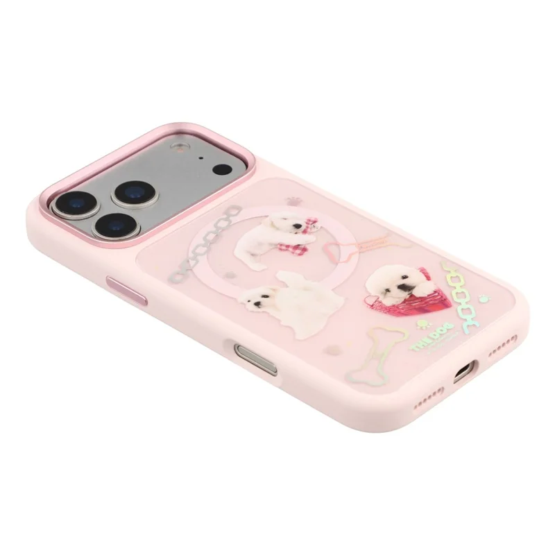 MUTURAL For iPhone 17 Pro Magnetic Case THE DOG Pattern PC + TPU Phone Cover with Tempered Glass Panel Compatible with MagSafe - Pink