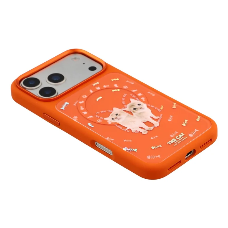 MUTURAL For iPhone 17 Pro Magnetic Case THE CAT Pattern PC + TPU Phone Cover with Tempered Glass Panel Compatible with MagSafe - Orange