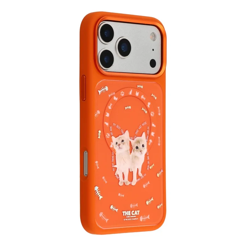 MUTURAL For iPhone 17 Pro Max Magnetic Case THE CAT Pattern PC + TPU Phone Cover with Tempered Glass Panel Compatible with MagSafe - Orange