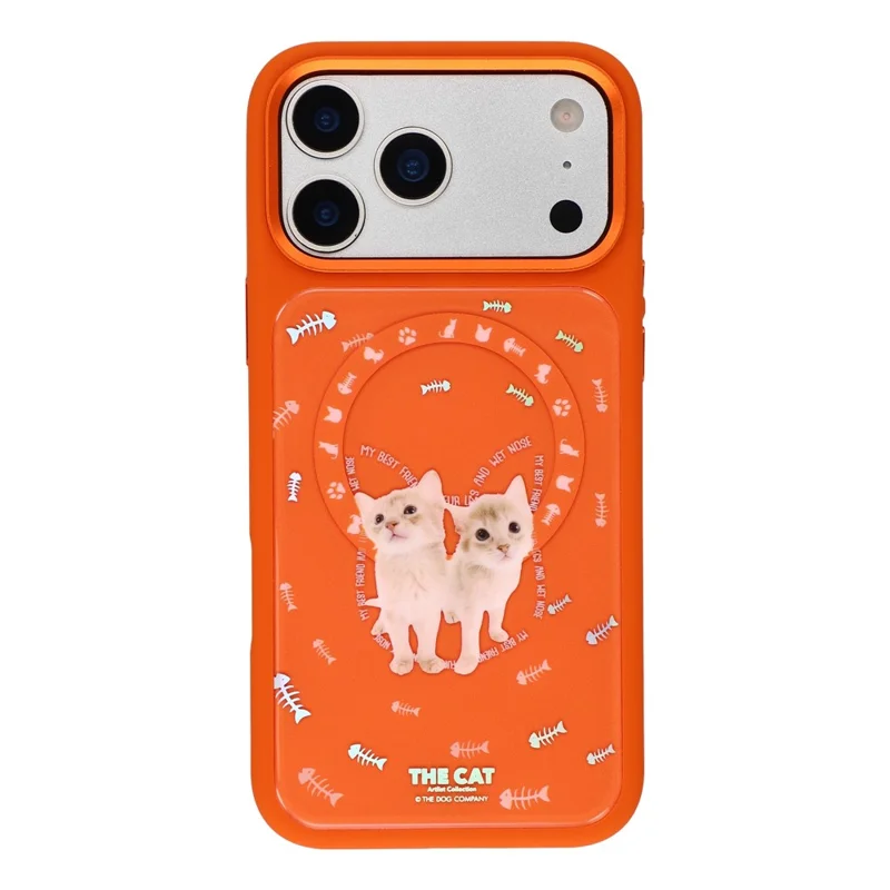 MUTURAL For iPhone 17 Pro Max Magnetic Case THE CAT Pattern PC + TPU Phone Cover with Tempered Glass Panel Compatible with MagSafe - Orange