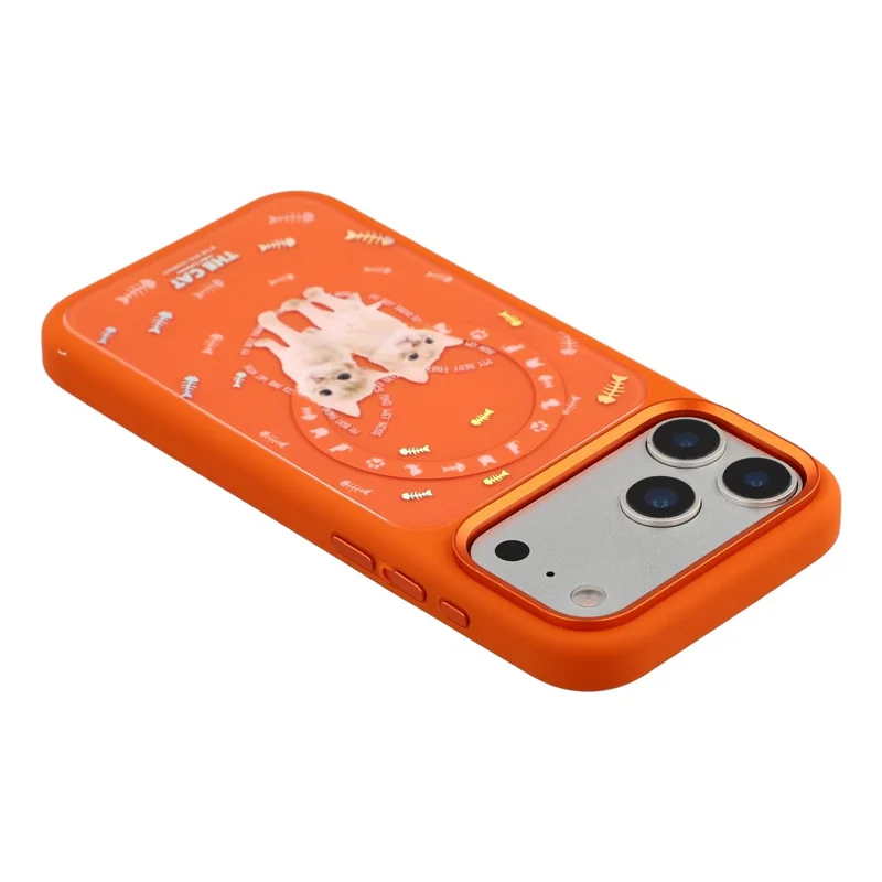 MUTURAL For iPhone 17 Pro Max Magnetic Case THE CAT Pattern PC + TPU Phone Cover with Tempered Glass Panel Compatible with MagSafe - Orange
