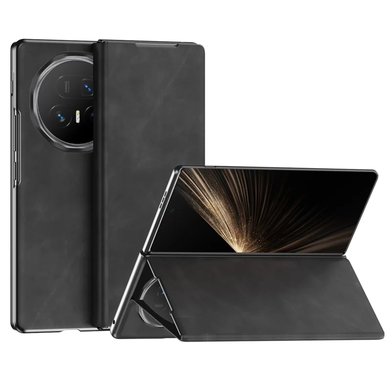 For Honor Magic V5 5G Case Drop Proof Stand Nappa Texture PU Leather + PC Phone Cover - Black