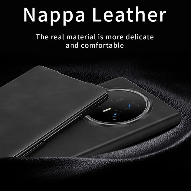 For Honor Magic V5 5G Case Drop Proof Stand Nappa Texture PU Leather + PC Phone Cover - Black